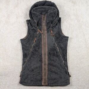 Kuhl Vest Womens XS Brown Flight Deep Pile Sherpa Fleece Hidden Hood Full Zip